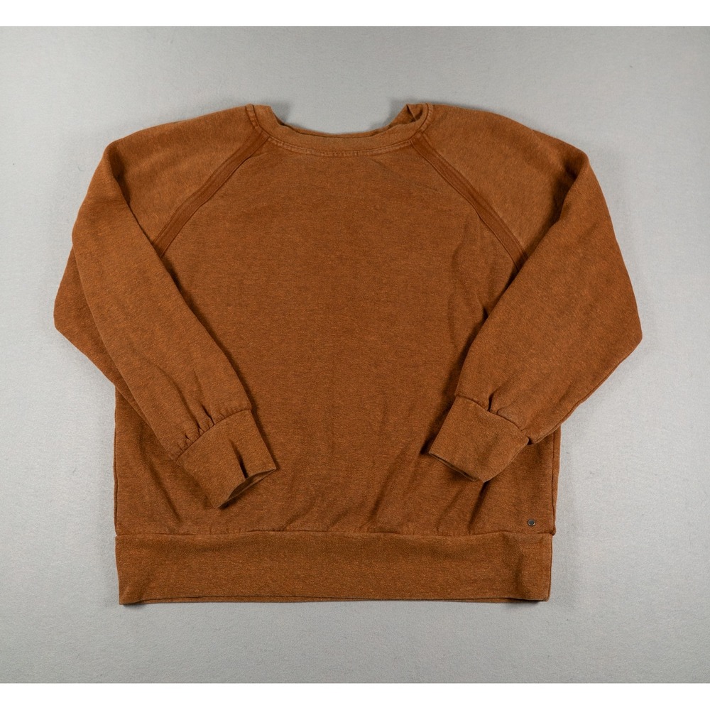 prAna Womens Sweatshirt Large Raglan Pleat Back Hemp Blend Rust Brown Pullover